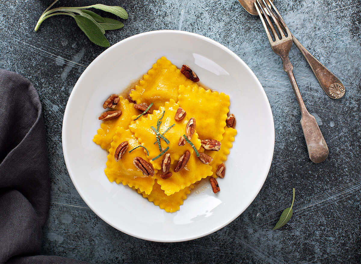 butternut squash ravioli with pecans