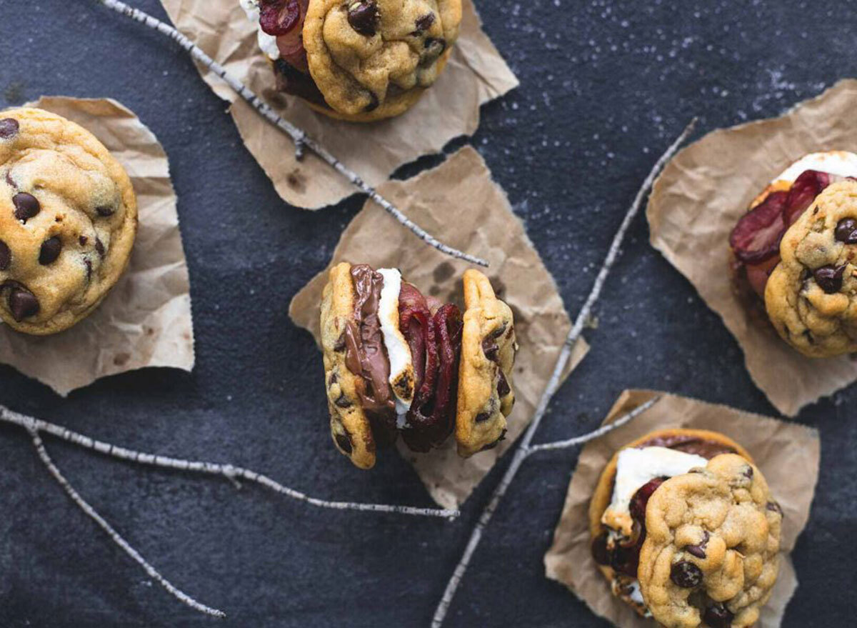 chocolate chip cookie smores with bacon