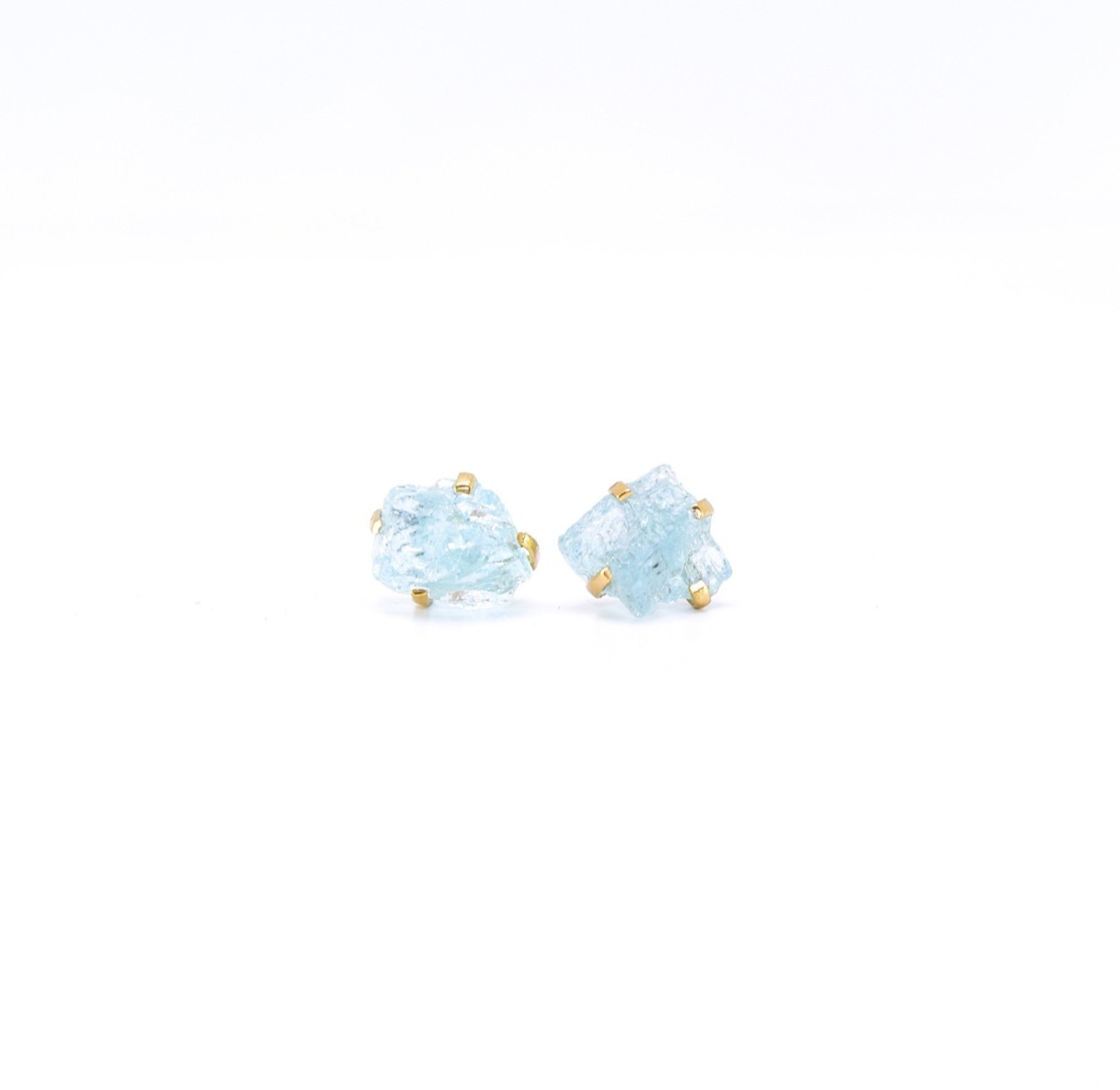 raw aquamarine earrings in gold prong settings, Etsy jewelry