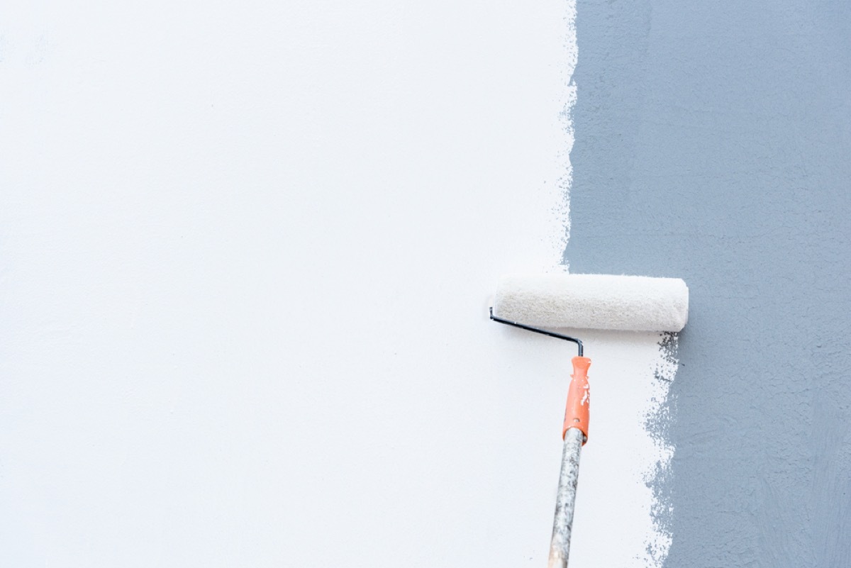 paint roller painting wall white, diy hacks