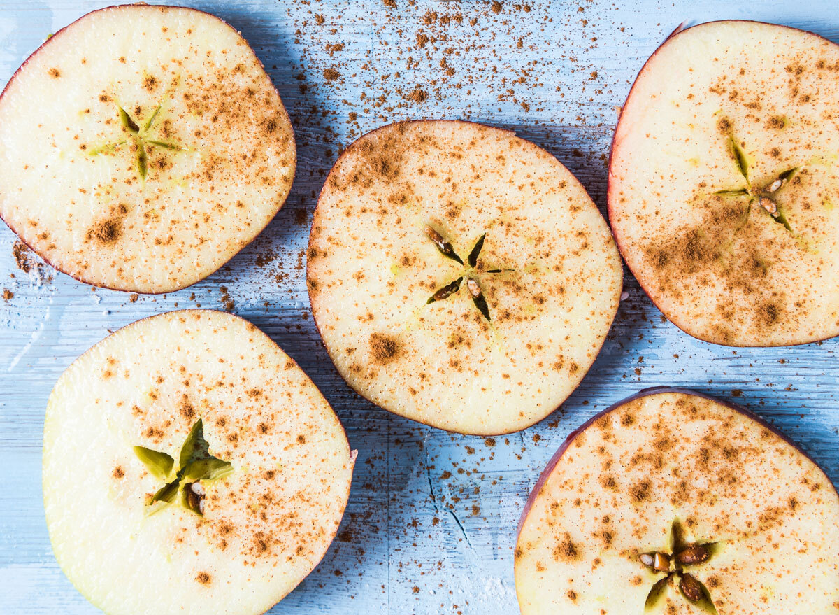 Apple slices sprinkled with cinnamon