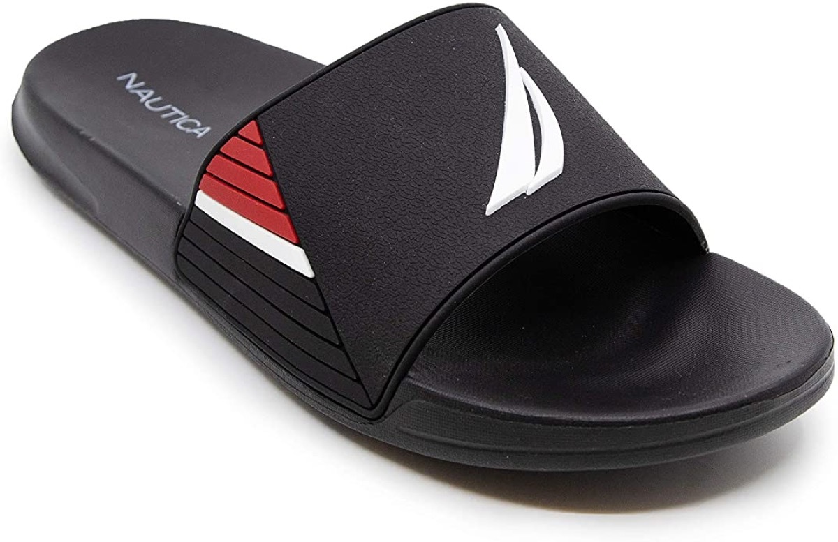 black slides with sailboat on them