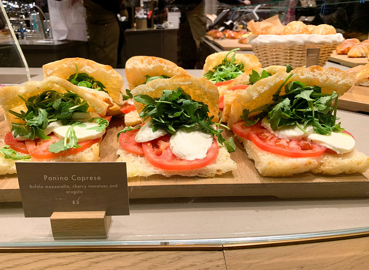 Caprese sandwiches on display at Starbucks