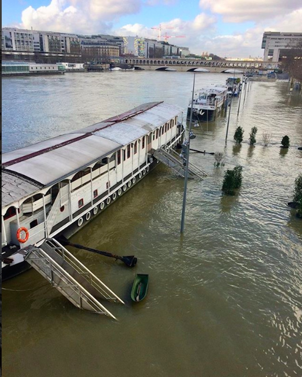 River cruises covered in water during Paris Flood. 