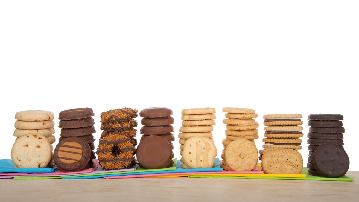 girl scout cookies stacks