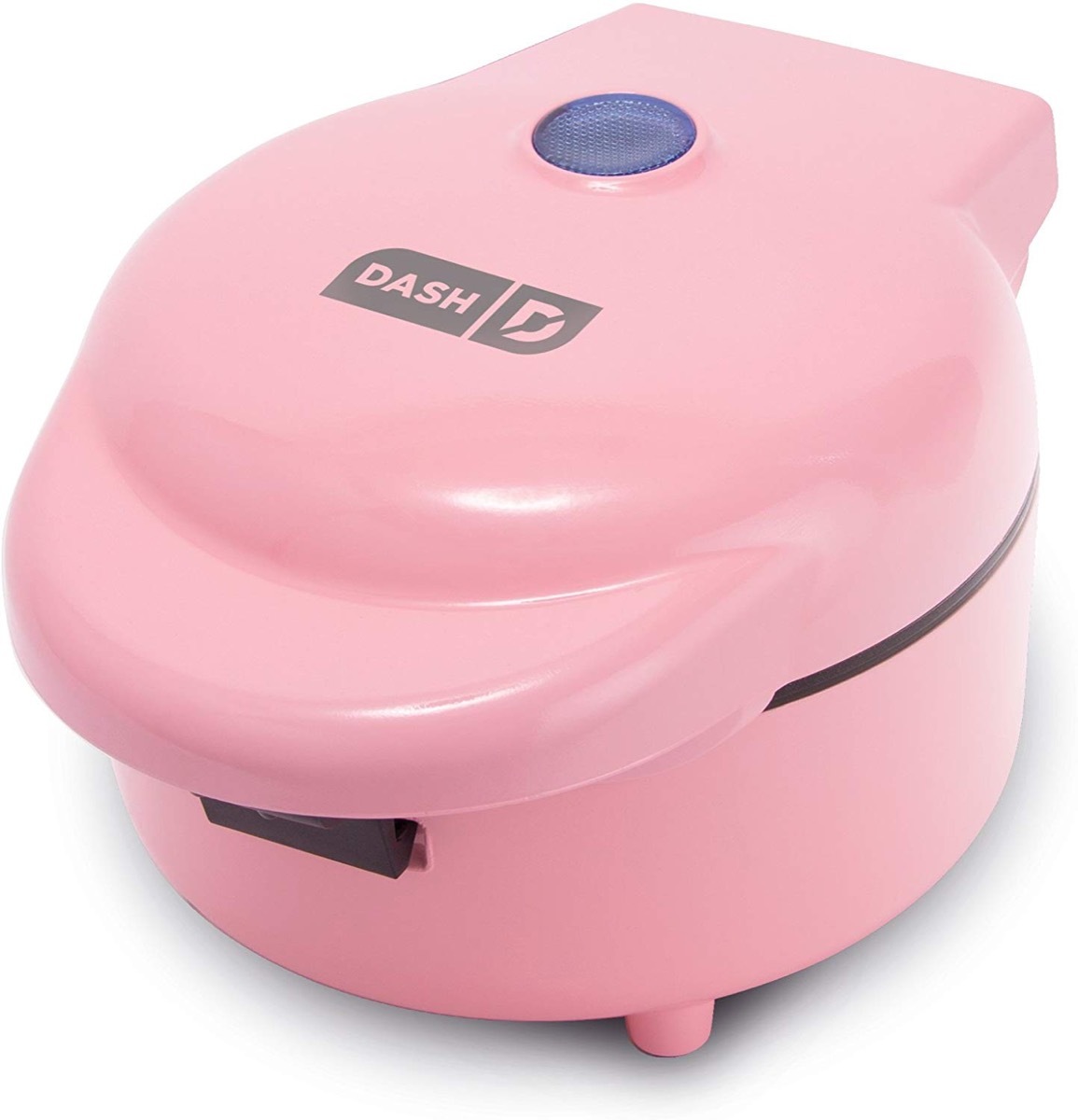 pink mini waffle maker on white background