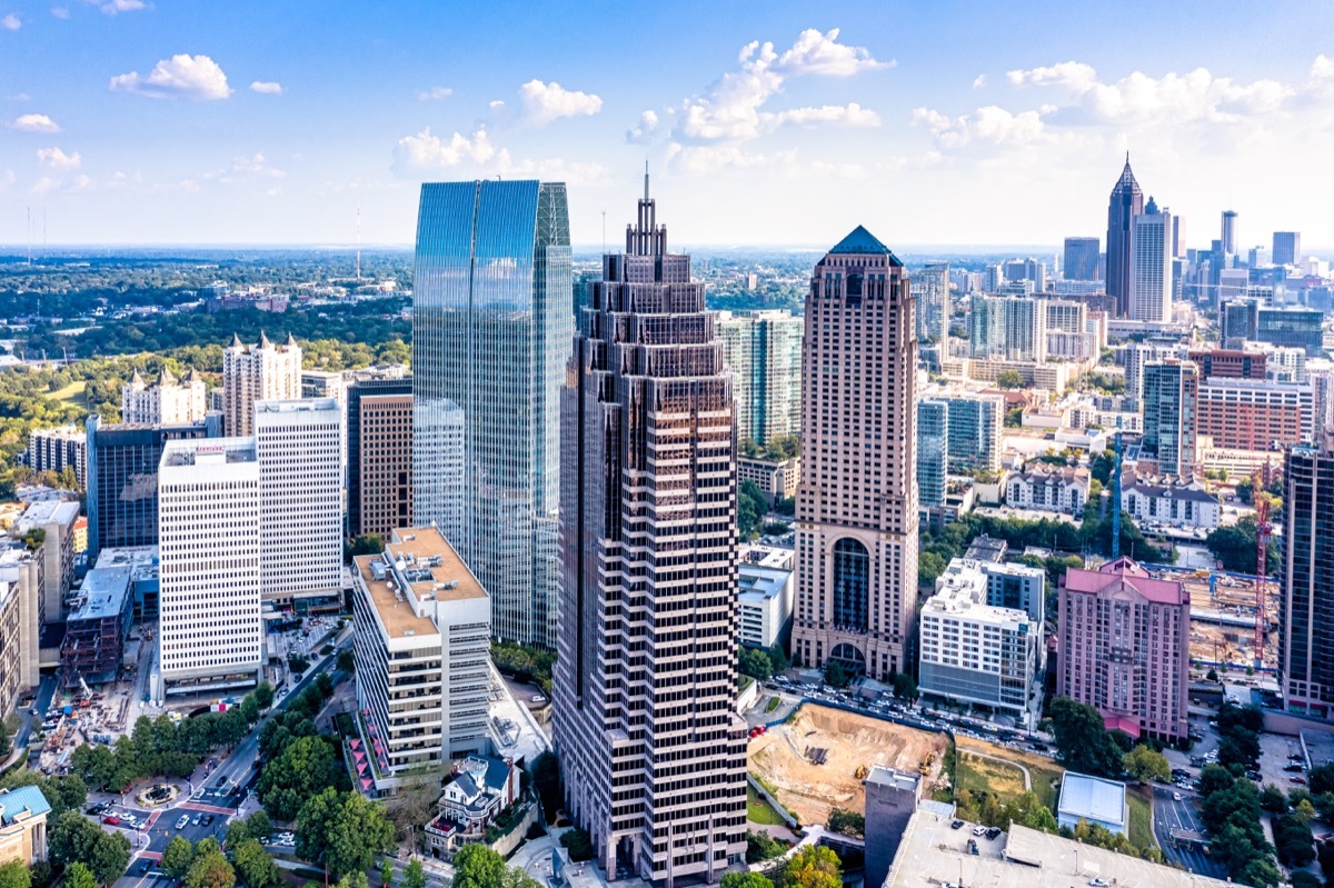 Aerial view downtown Atlanta skyline, done with 360 degrees image