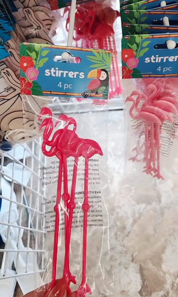 Flamingo drink stirrers at Dollar Tree