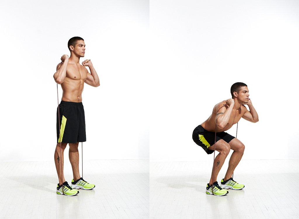 Band workout, squat, full-body workout