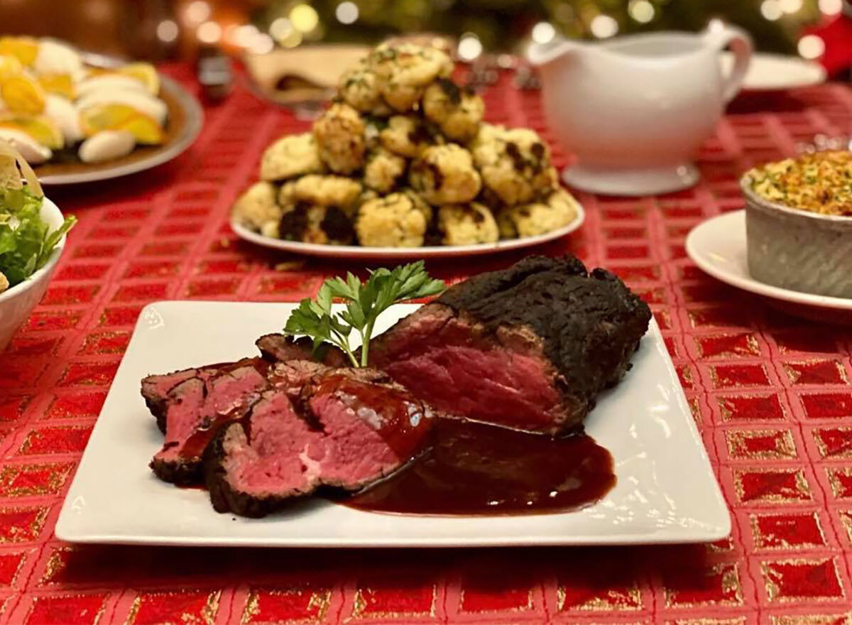 plated prime rib with side dishes