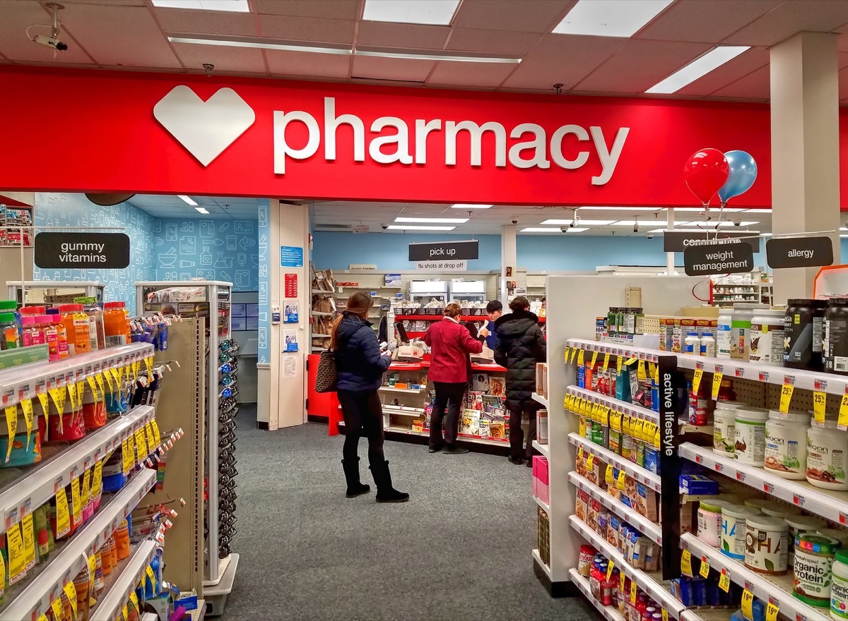 CVS drugstore pharmacy prescriptions pick up counter, Revere Massachusetts USA, January 9, 2019