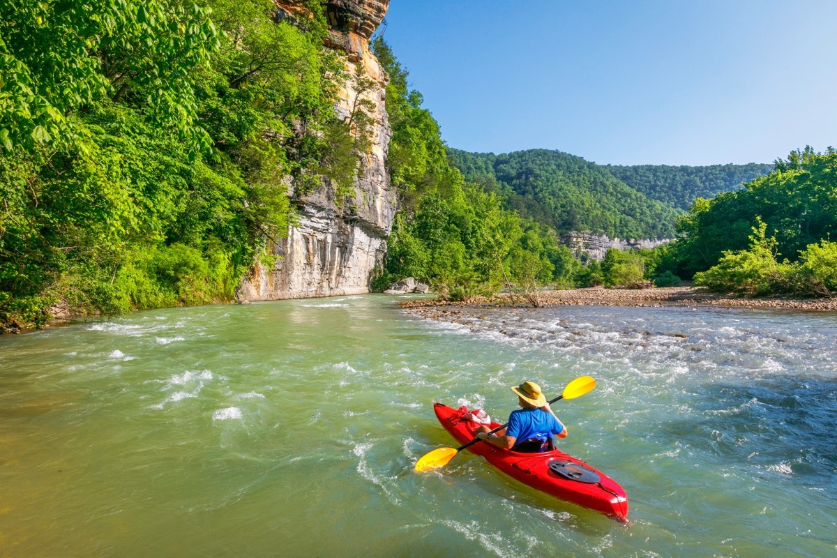 kayaker in ponco river in arkansas