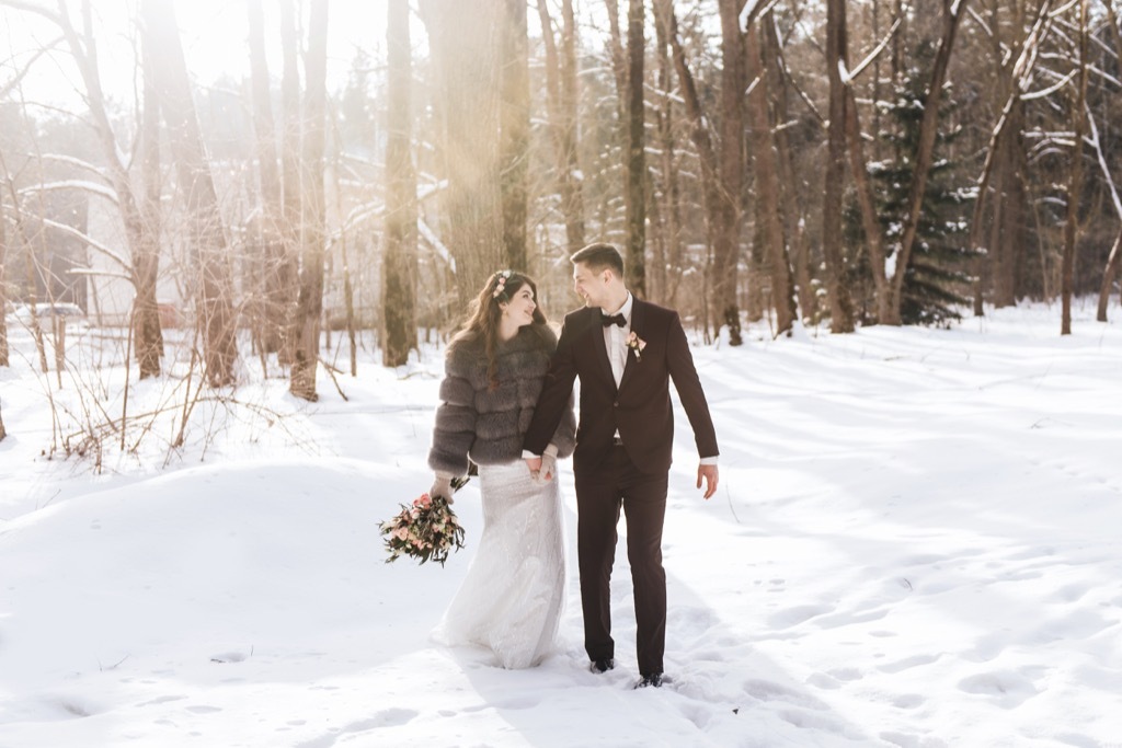 wintry wedding bride and groom this is the age most people get married in every US state