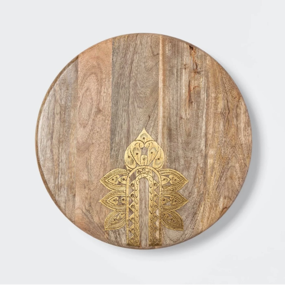 wooden lazy susan with gold details