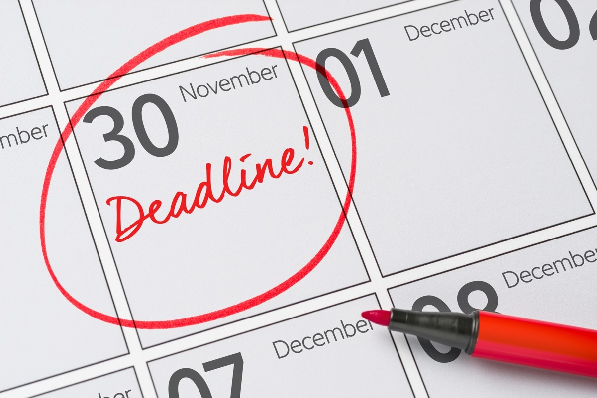 deadline circled on calendar