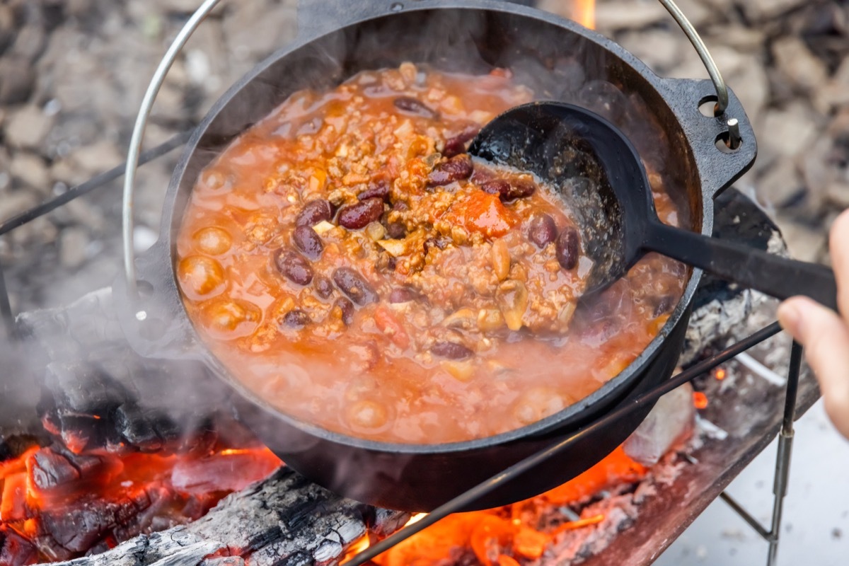 Camping food outdoors Chili beans (Chili con carne)