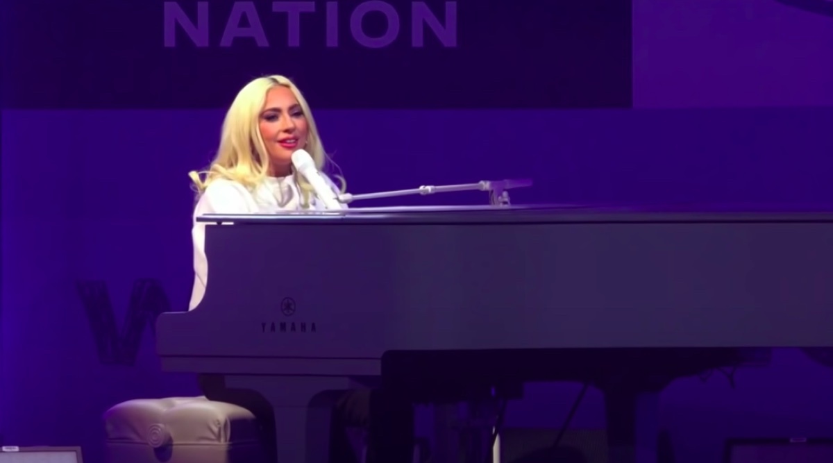 Lady Gaga performing at Joe Biden rally