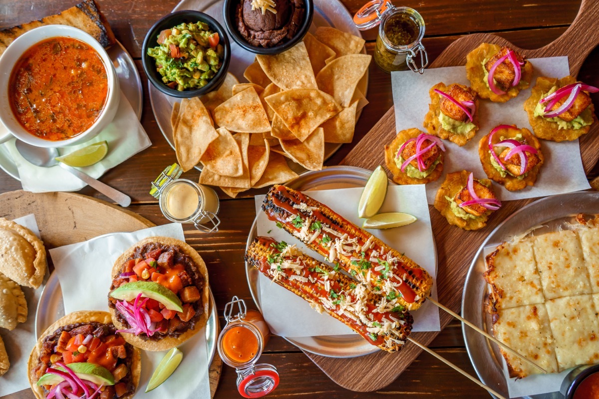 top view of table full of food