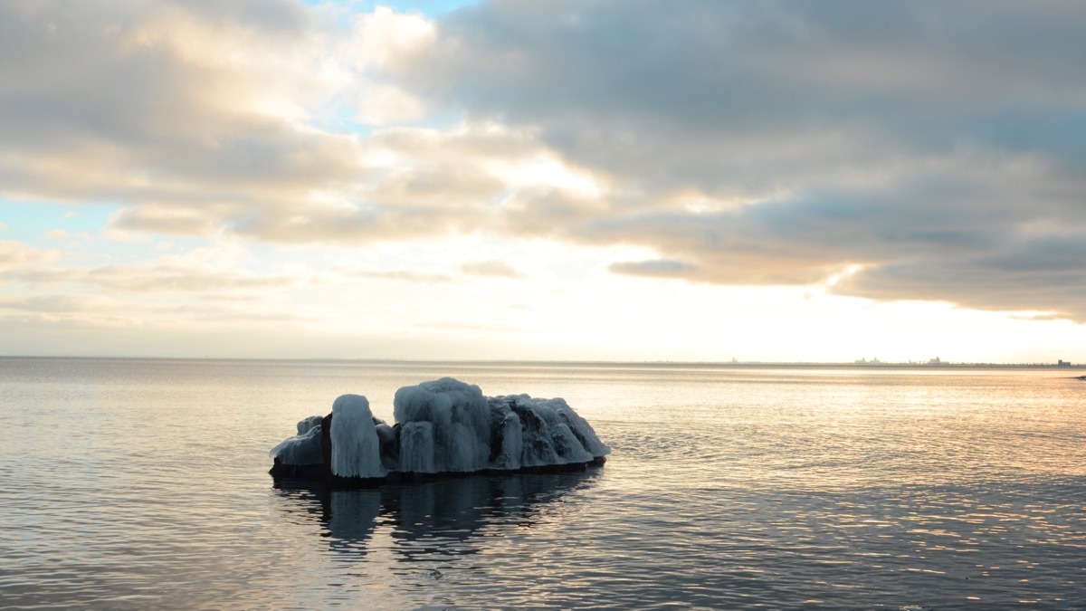 ice cap in the middle of lake superior