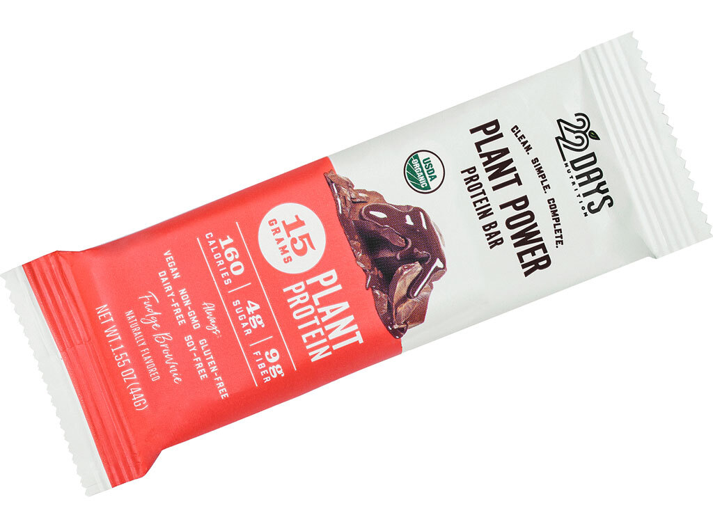 22 days nutrition fudge brownie plant based protein bar