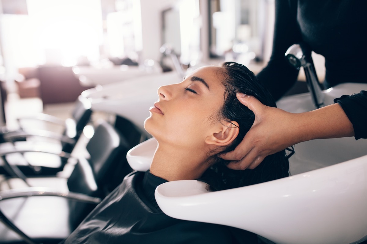 Woman getting her hair done