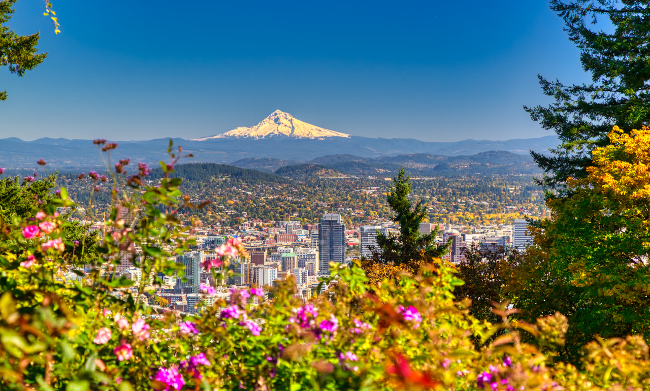 Aerial view of Portland, Oregon take in Autumn