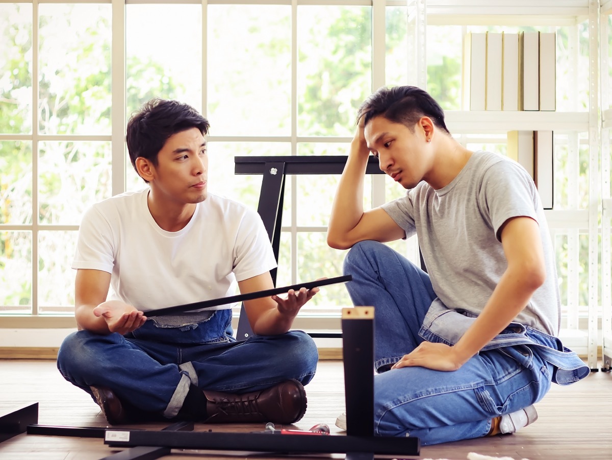 Friends stressed building together