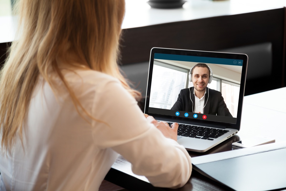 young white woman and white man on video call