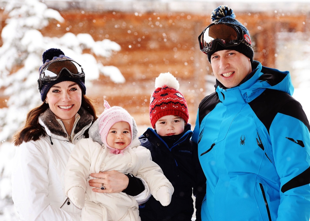 The Duke and Duchess of Cambridge with their children, Princess Charlotte and Princess George, enjoying a short private break skiing in the French Alps