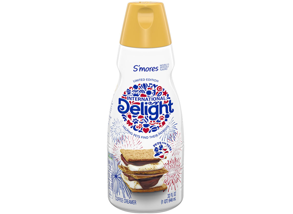 international delight smores coffee creamer bottle on white background