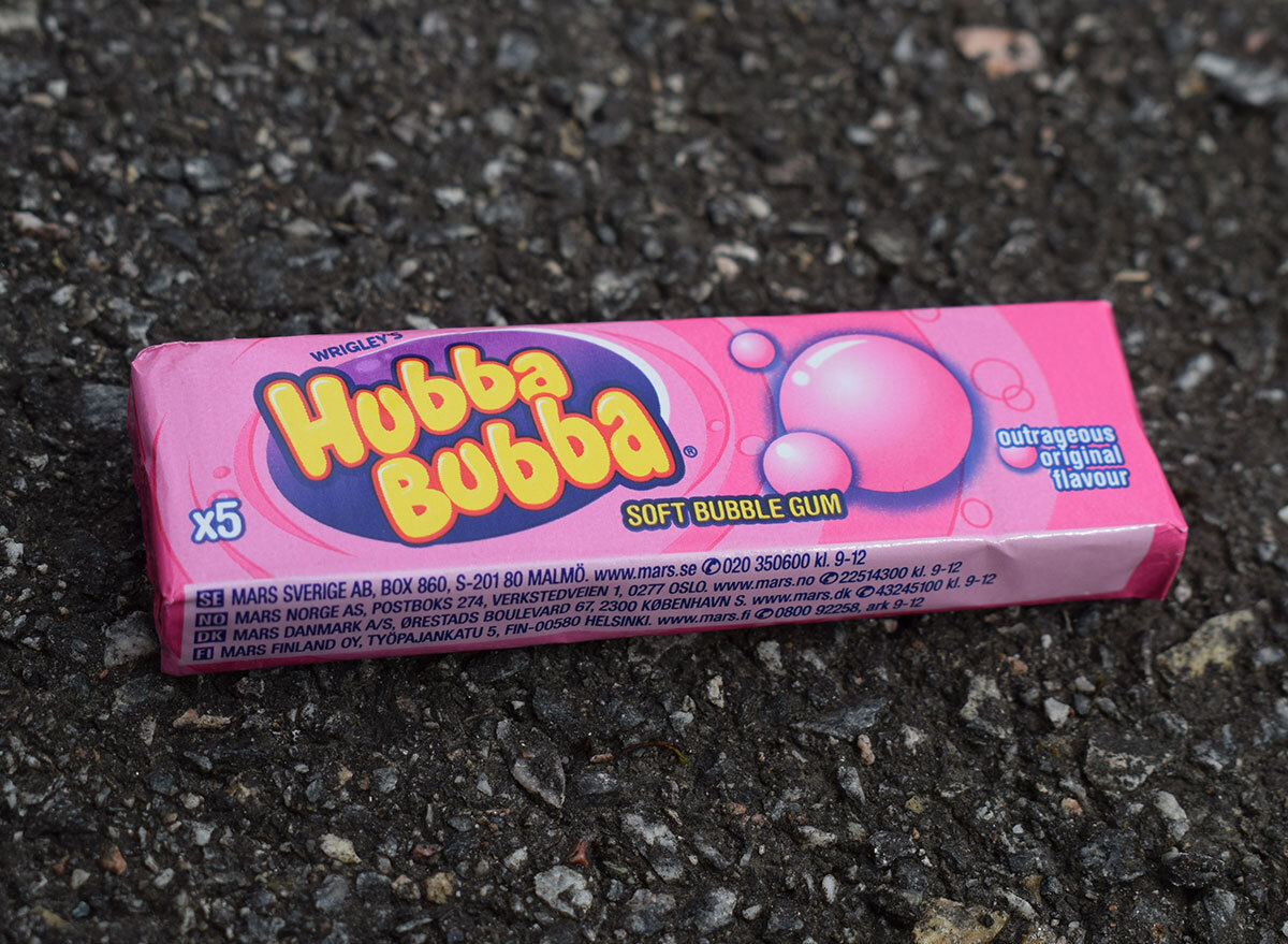 hubba bubba gum on black granite