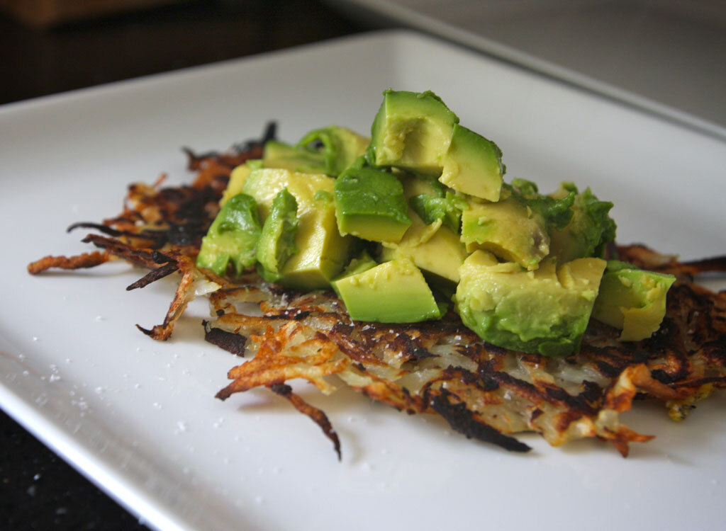 Hash brown potato avocado toast