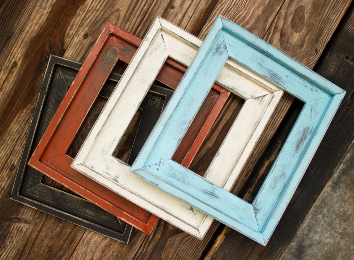 set of three picture frames on a wooden background, rustic farmhouse decor