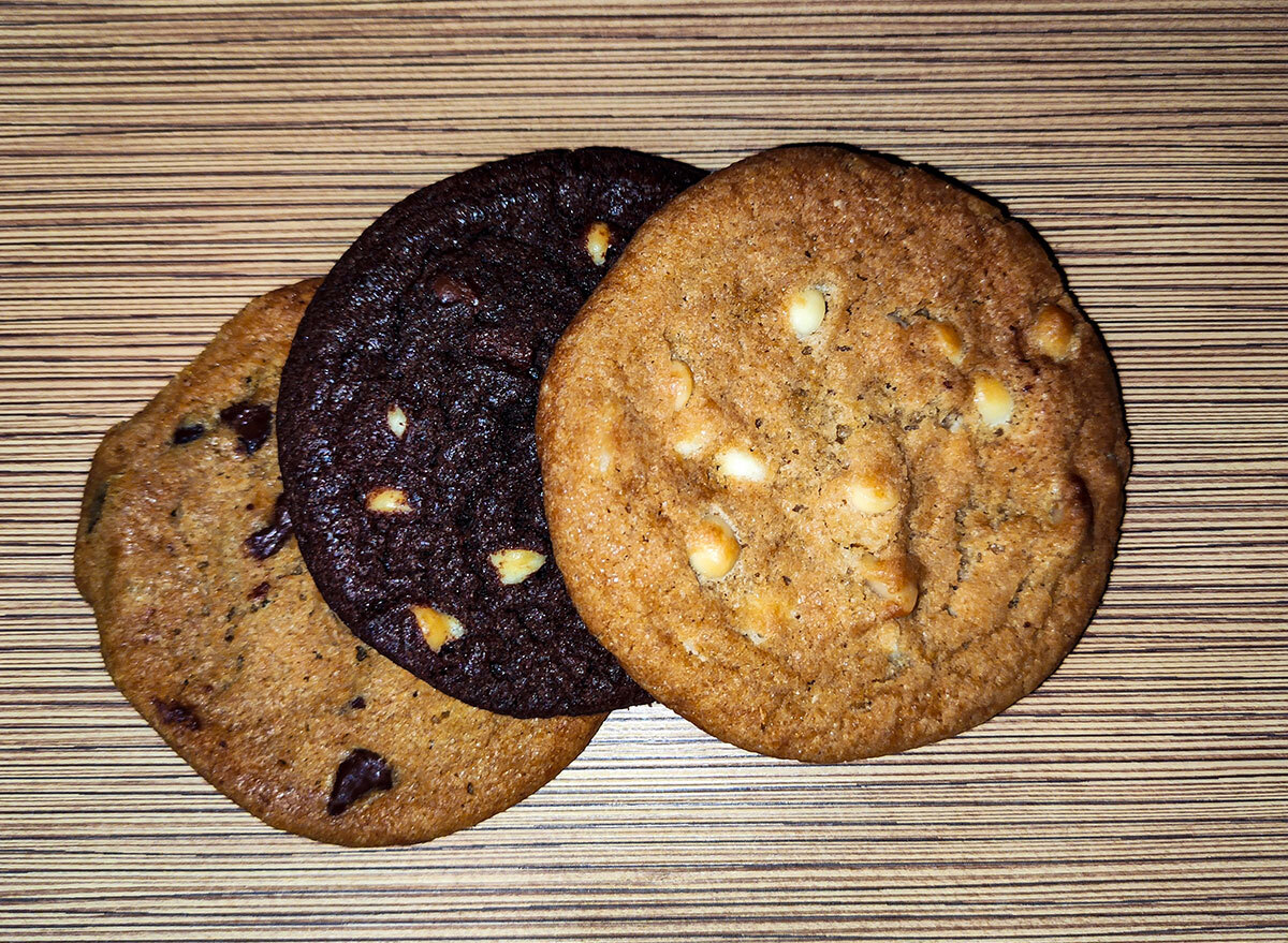 trio of subway cookies on table