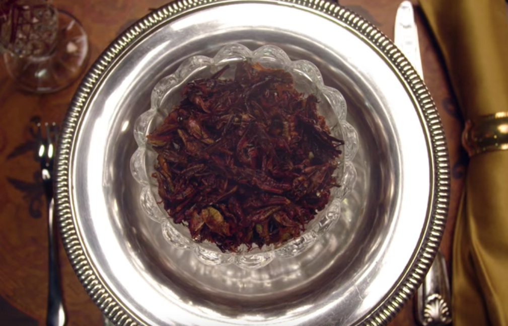 fried grasshopper in a plate for Nicole Kidman on Vanity Fair's Secret Talent Theater. 