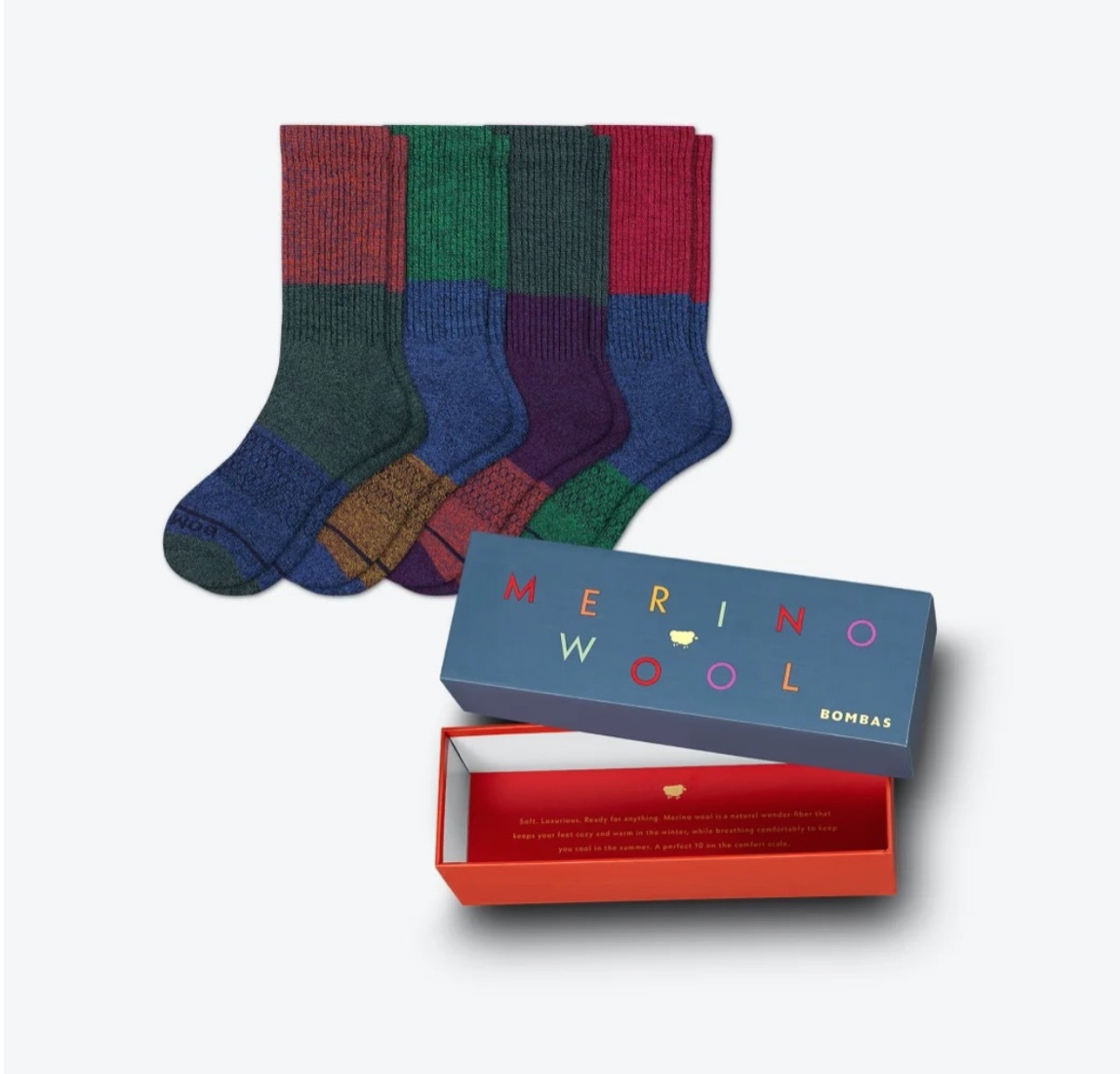 color blocked wool socks and box