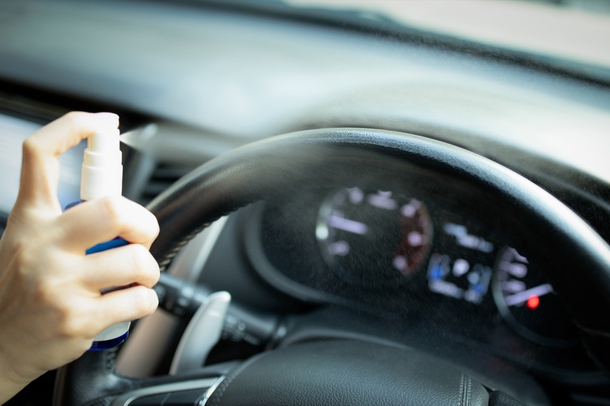 Disinfection car with sanitizing spray