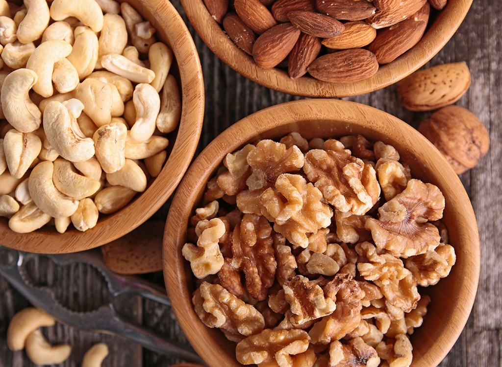 Assorted nuts in bowls