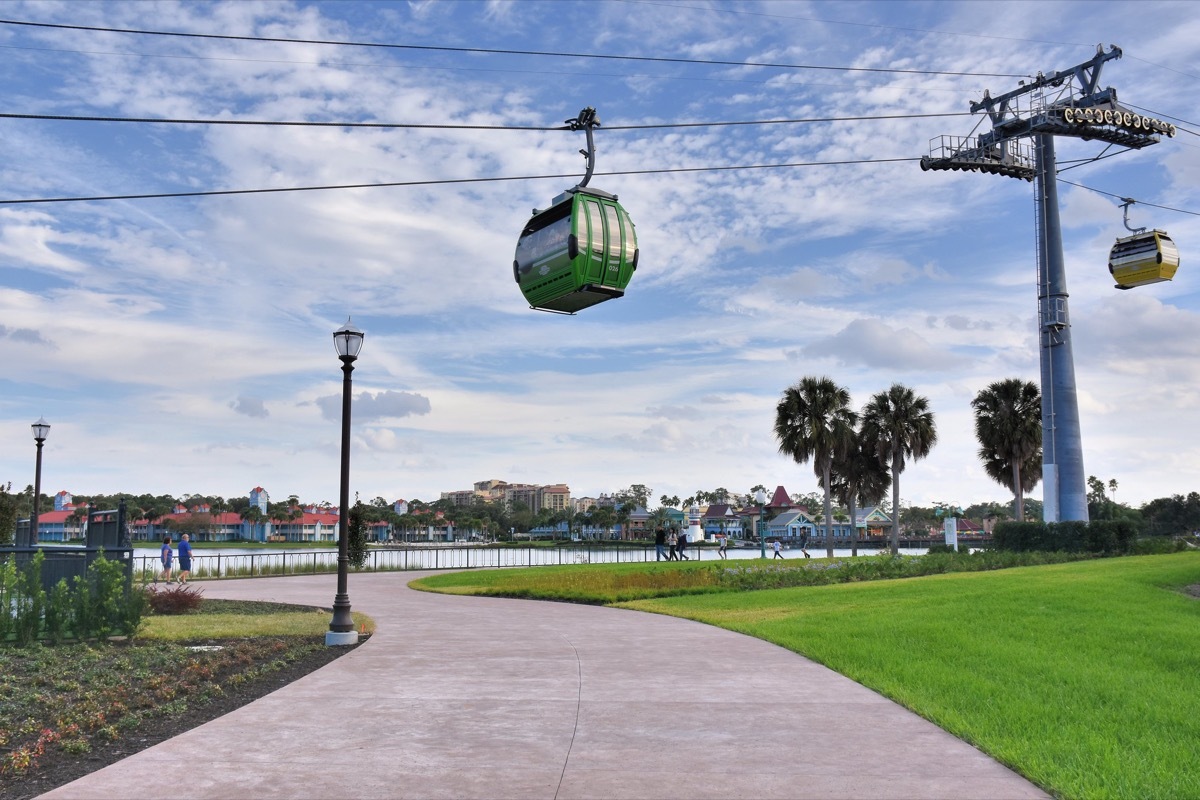 the disney skyliner from the ground at disney riviera resort