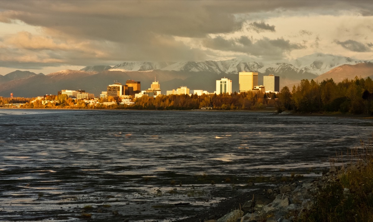 the anchorage skyline at golden hour