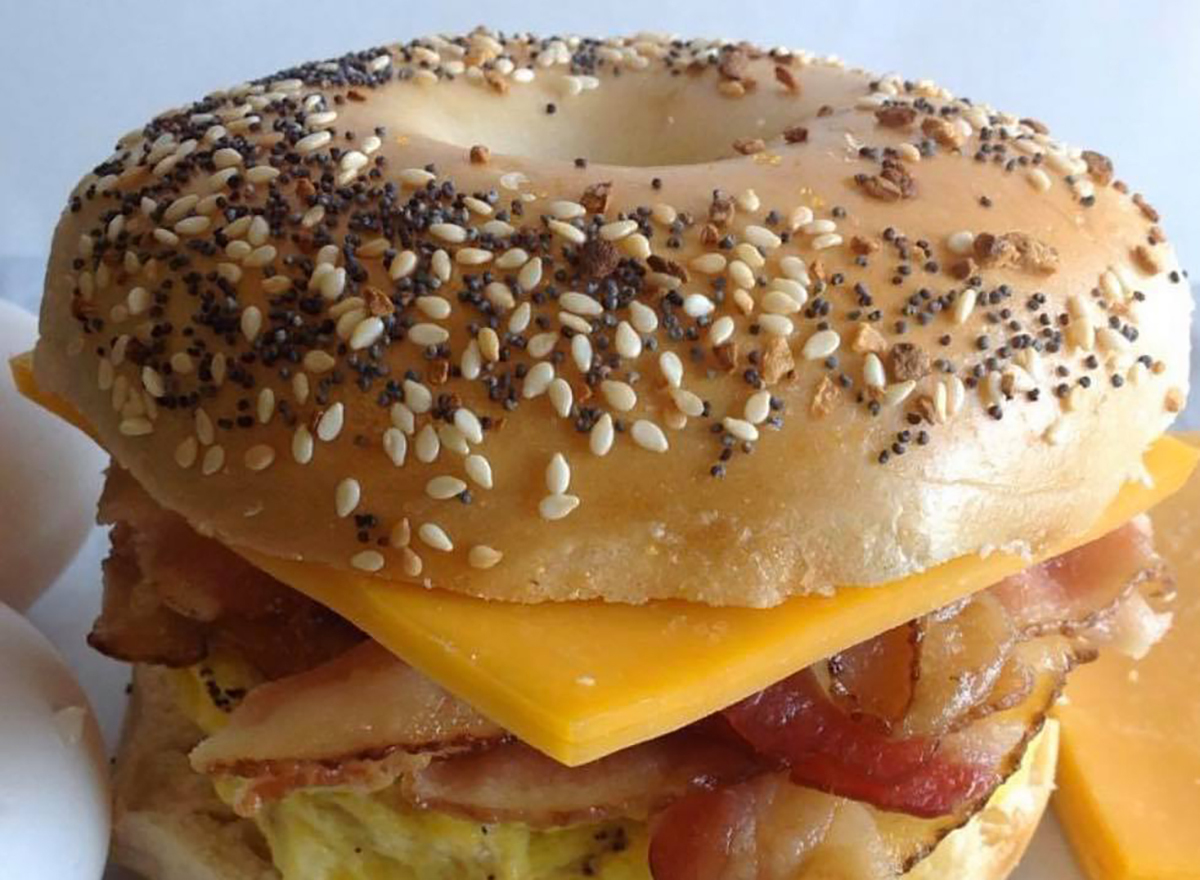 everything bagel with bacon egg and cheese