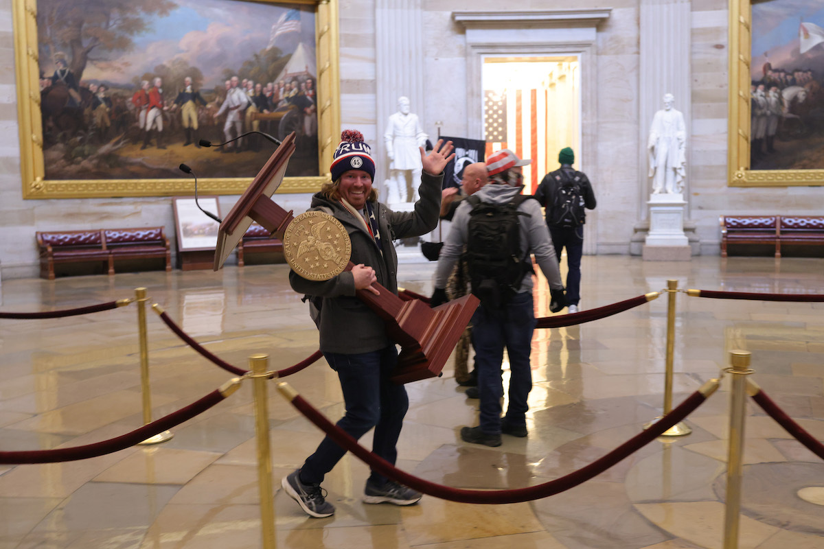 Protesters enter the U.S. Capitol Building on January 06, 2021 in Washington, DC. Congress held a joint session today to ratify President-elect Joe Biden's 306-232 Electoral College win over President Donald Trump. A group of Republican senators said they would reject the Electoral College votes of several states unless Congress appointed a commission to audit the election results.