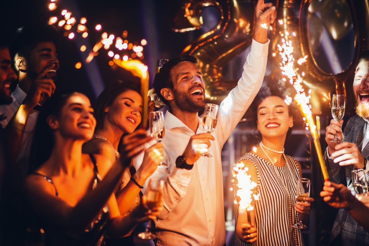 Group of Friends Partying with Sparklers