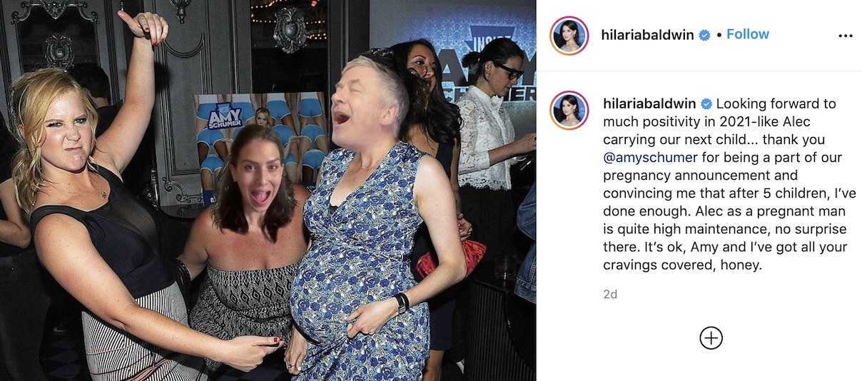 hilaria baldwin jokes alec baldwin is pregnant in amy schumer gag