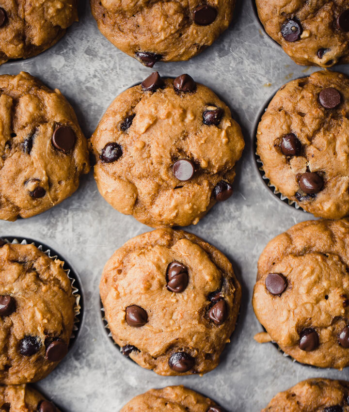 Healthy chocolate chip sweet potato muffins