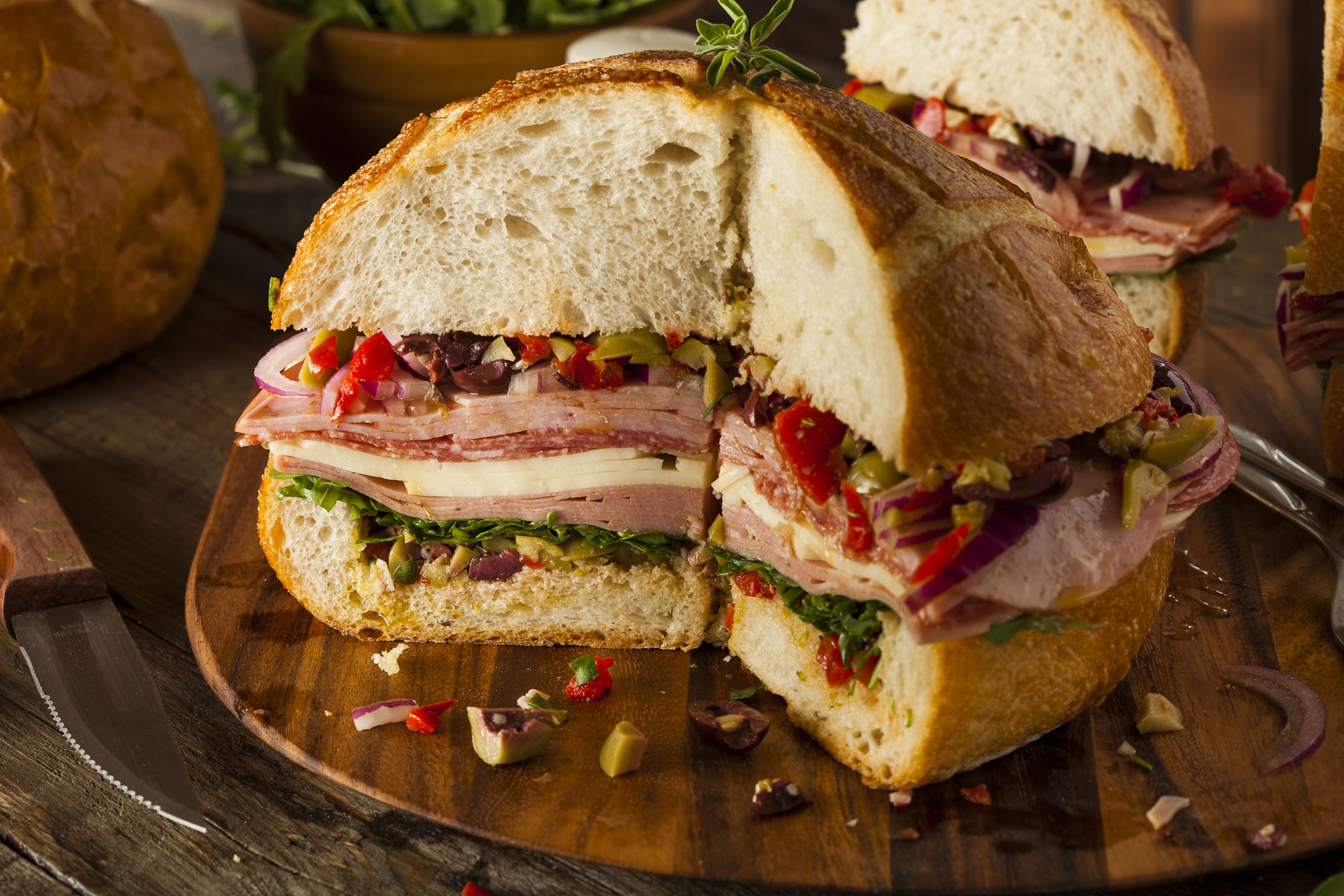 Cajun Muffaletta Sandwich with Meat Olives and Cheese