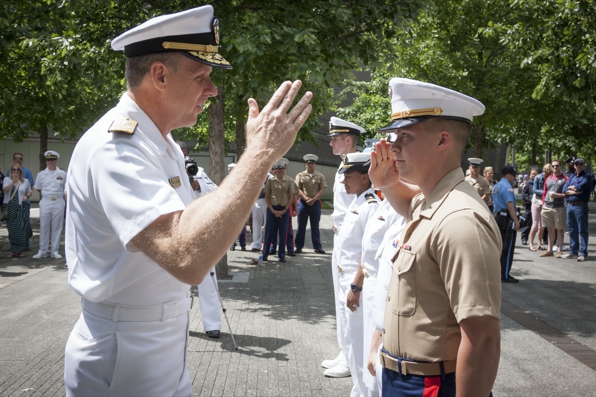 two U.S. marines saluting to each other