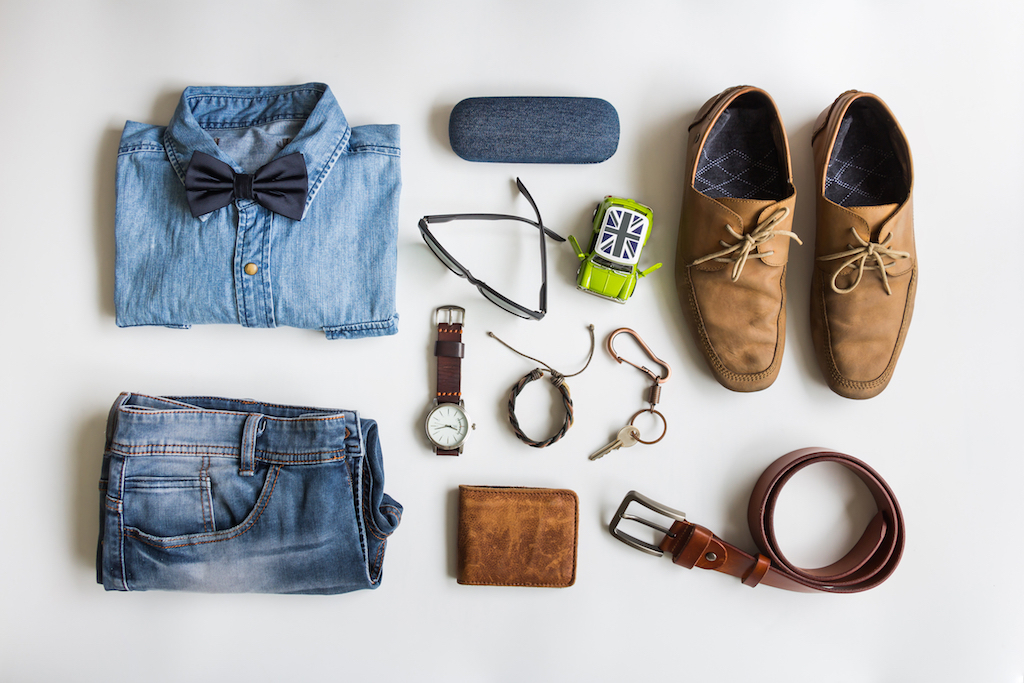 casual outfit laid out on a white background, how to dress over 40