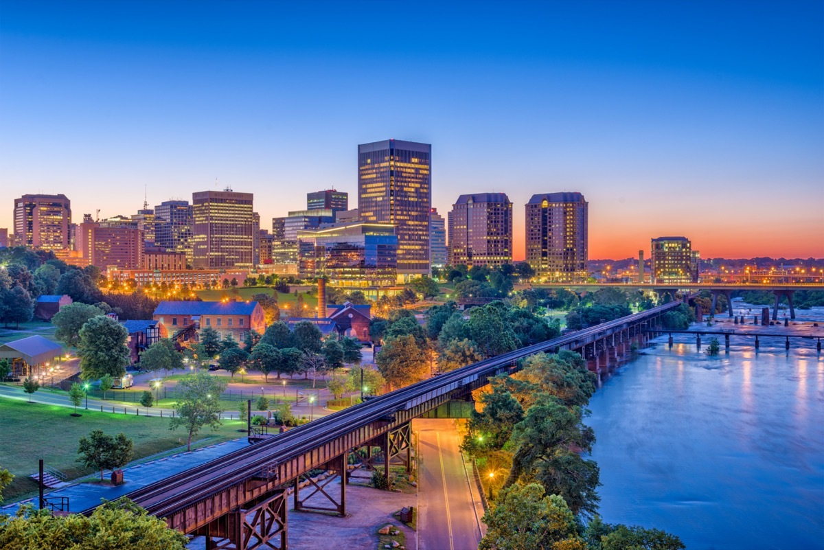 city skyline in downtown Richmond, Virginia at dusk