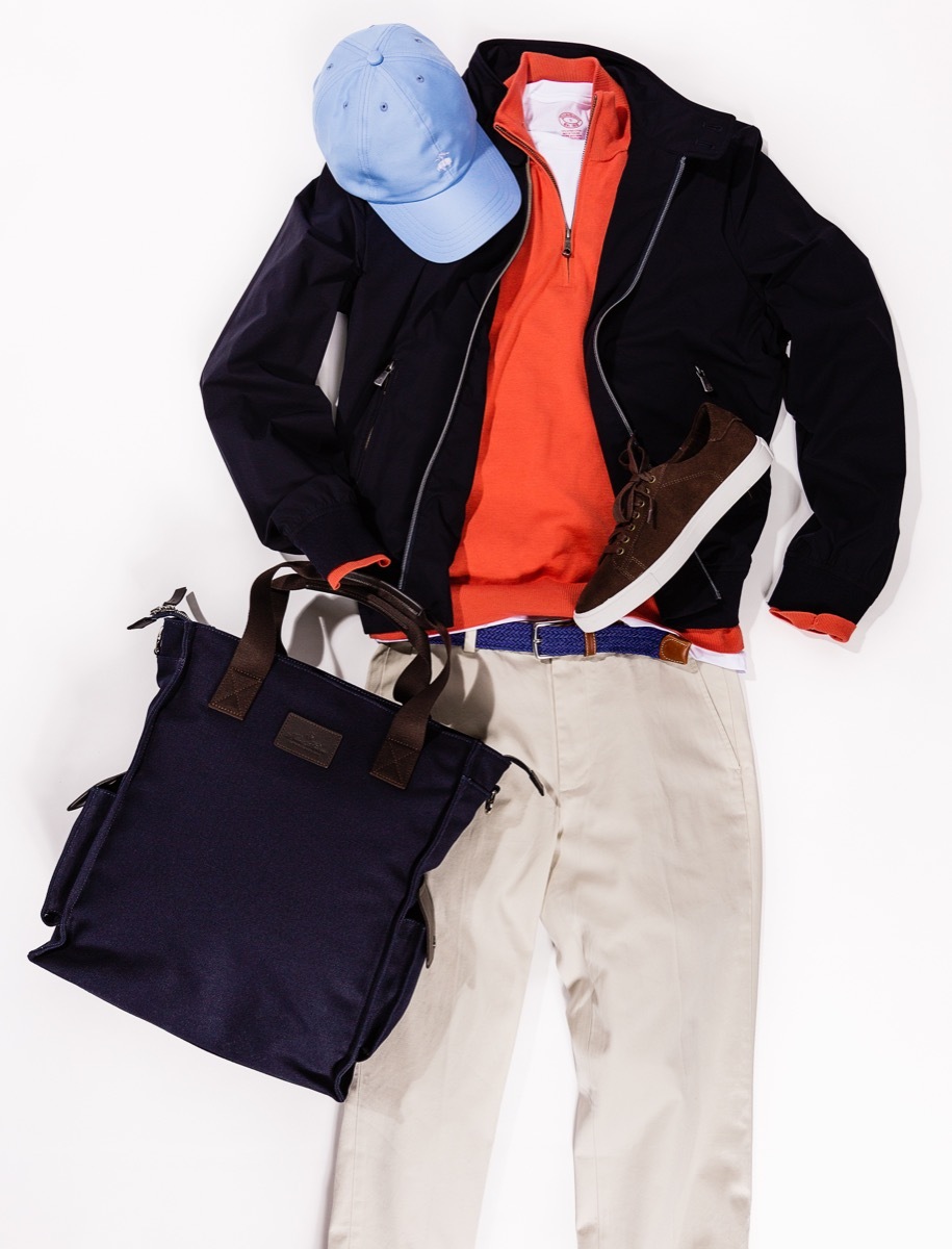 brooks brothers windbreaker half-zip and chinos